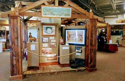 a display of photos inside the museum