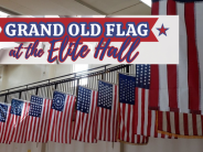 Historic flag display at Elite Hall