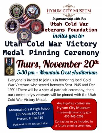 Cold War Victory Medal Pinning Ceremony: November 20 Cold War Victory Medal Pinning Ceremony: November 20