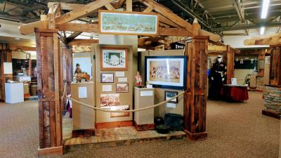 a display of photos inside the museum